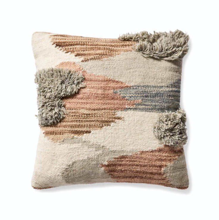 Light Blue and Brown Fringe Pillow