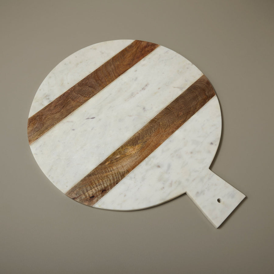 XL White Marble & Wood Stripe Round Board