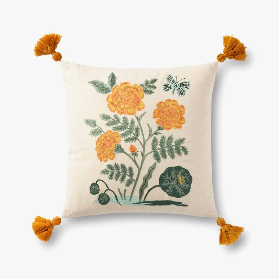 Natural Orange Floral Tassels Pillow