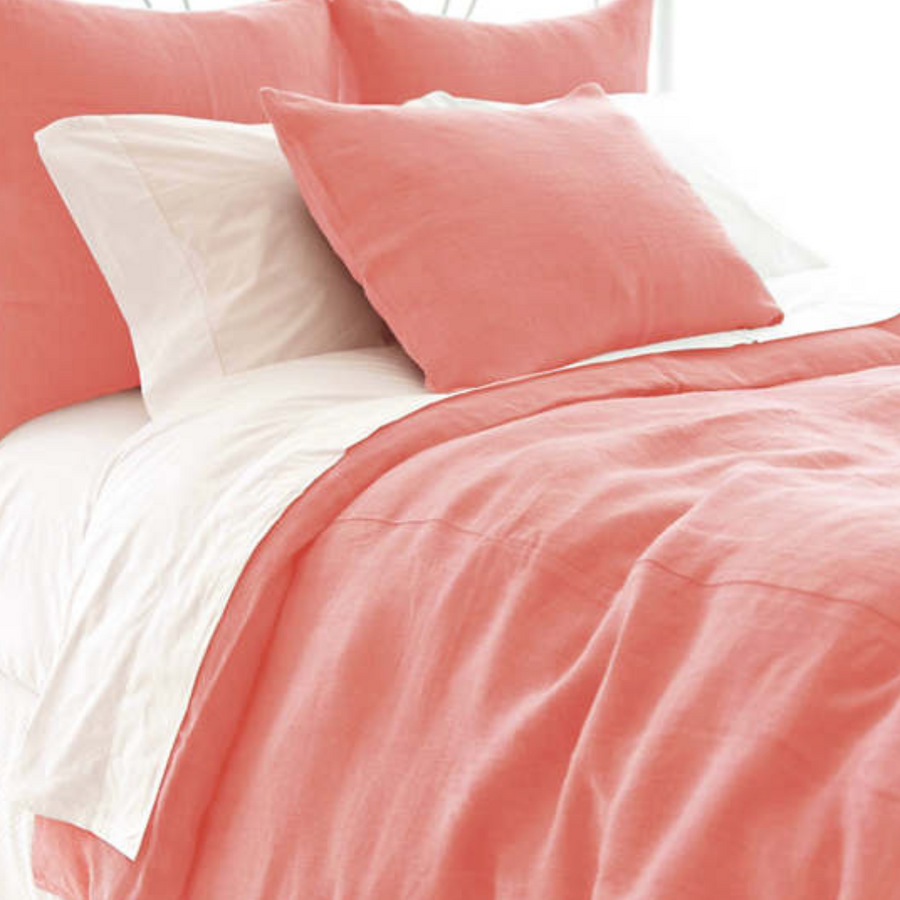 Stone Washed Linen Coral Duvet Cover