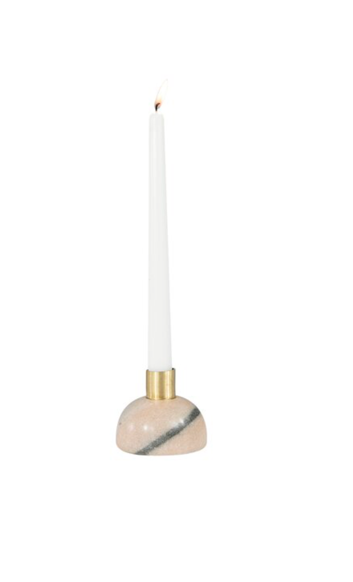 Pink Marble and Brass Candle Holder