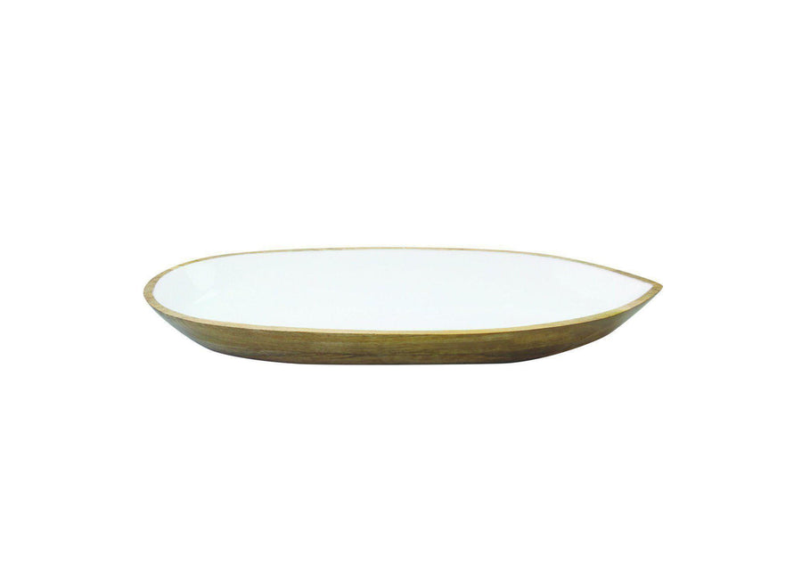 Mango Wood &White Enamel Oval Dish Large