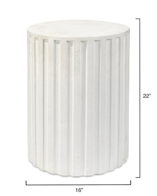 Fluted Column Side Table White Cement