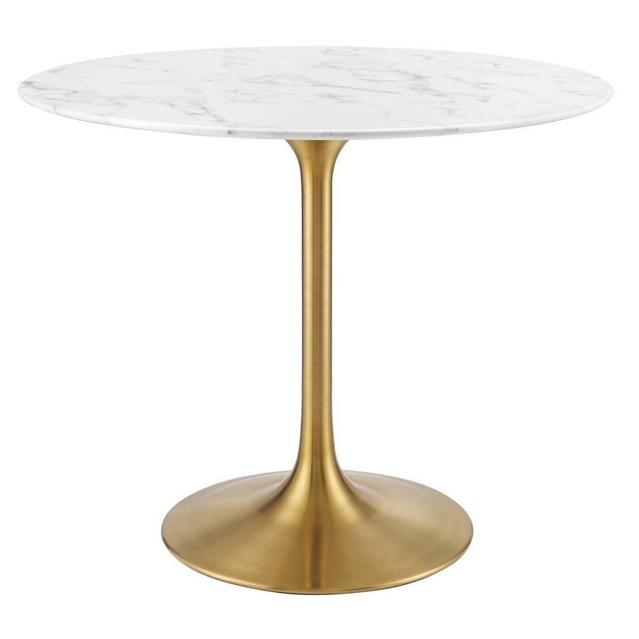 Lippa Round Faux White Marble Dining Table w/ Gold Base 36"
