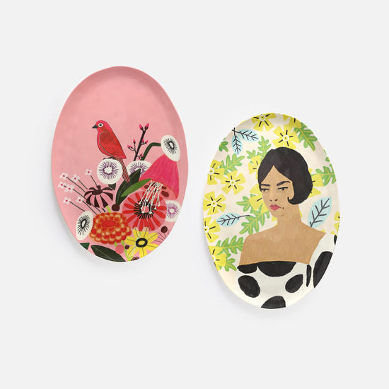 Woman/Bird Oval Melamine Platter