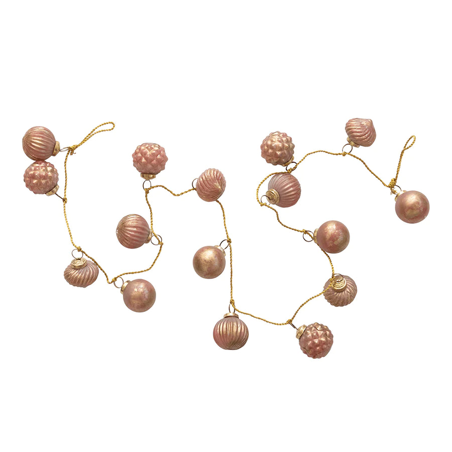 Embossed Mercury Glass Garland Ball Pink & Gold Marbled Finish