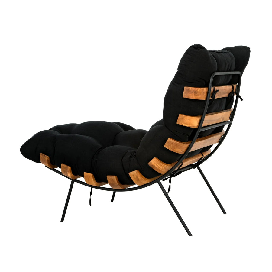 Hanzo Chair Black Fabric w/ Steel Legs & Teak Slatted Back