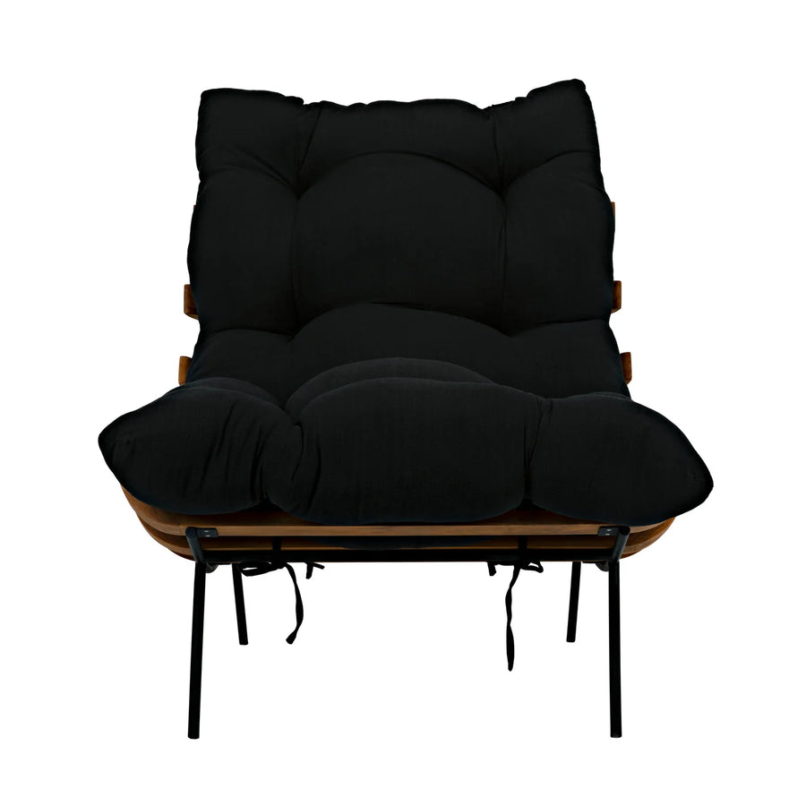 Hanzo Chair Black Fabric w/ Steel Legs & Teak Slatted Back