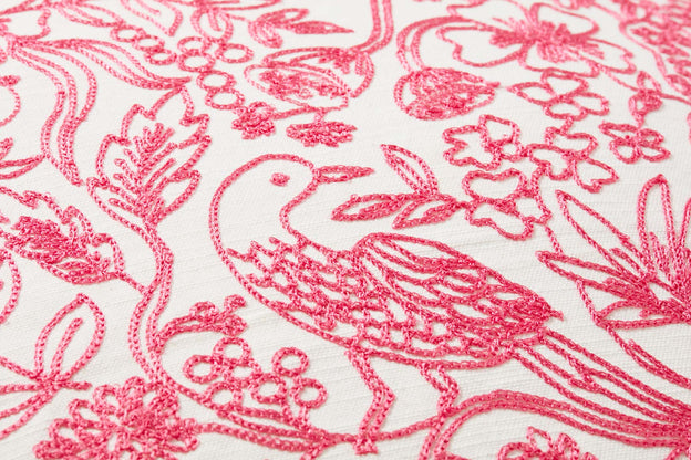 Ivory + Pink Heart Bird/Floral Pillow