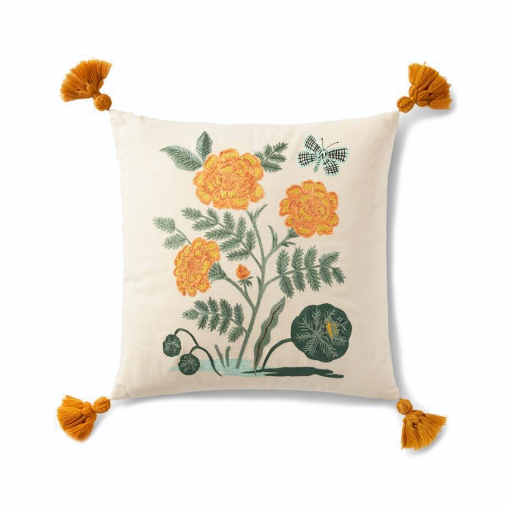 Natural Orange Floral Tassels Pillow