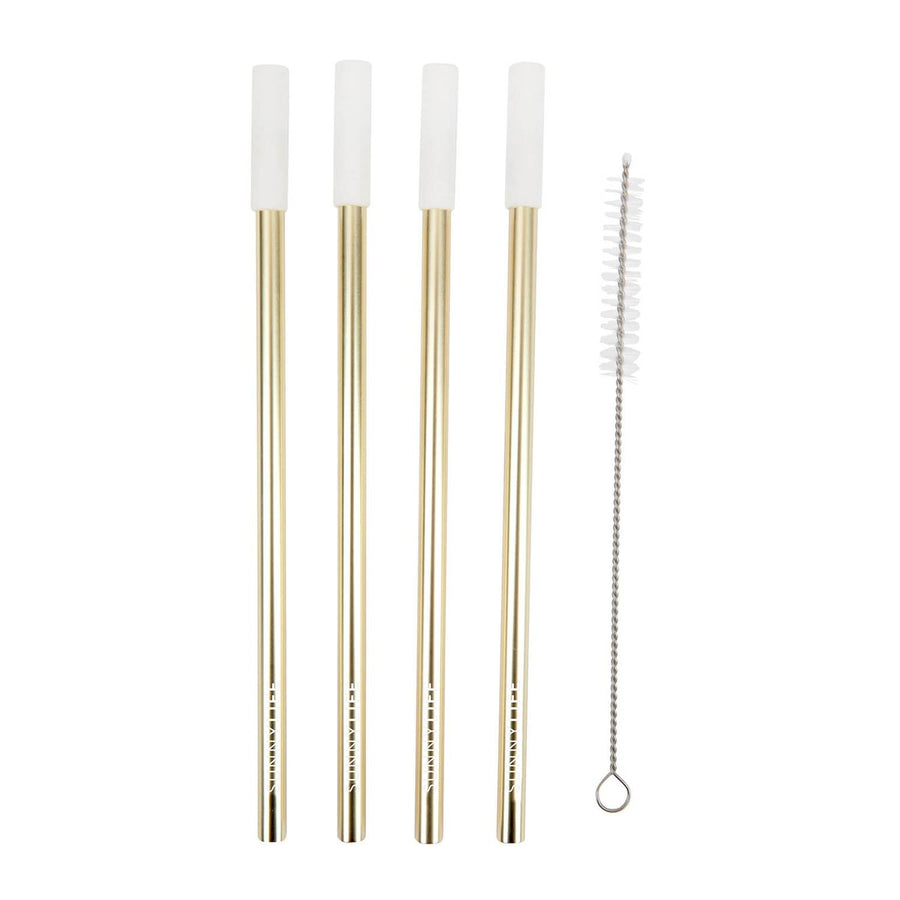 Metal and Silicone Gold and White Straws S/4