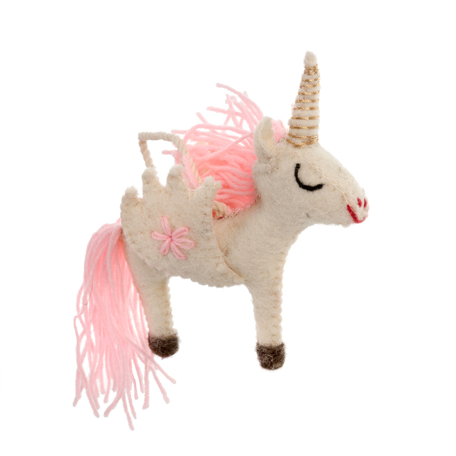 Unicorn Felted Ornament Pink