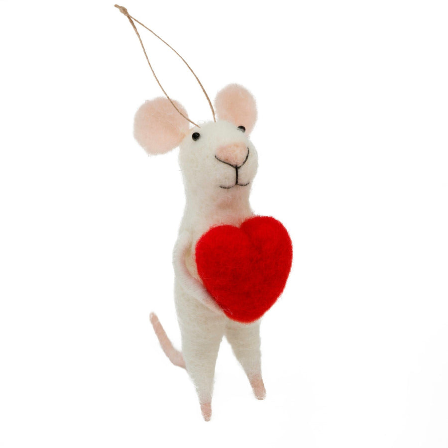 Love You Lenny Ornament Felt Mouse with Red Heart
