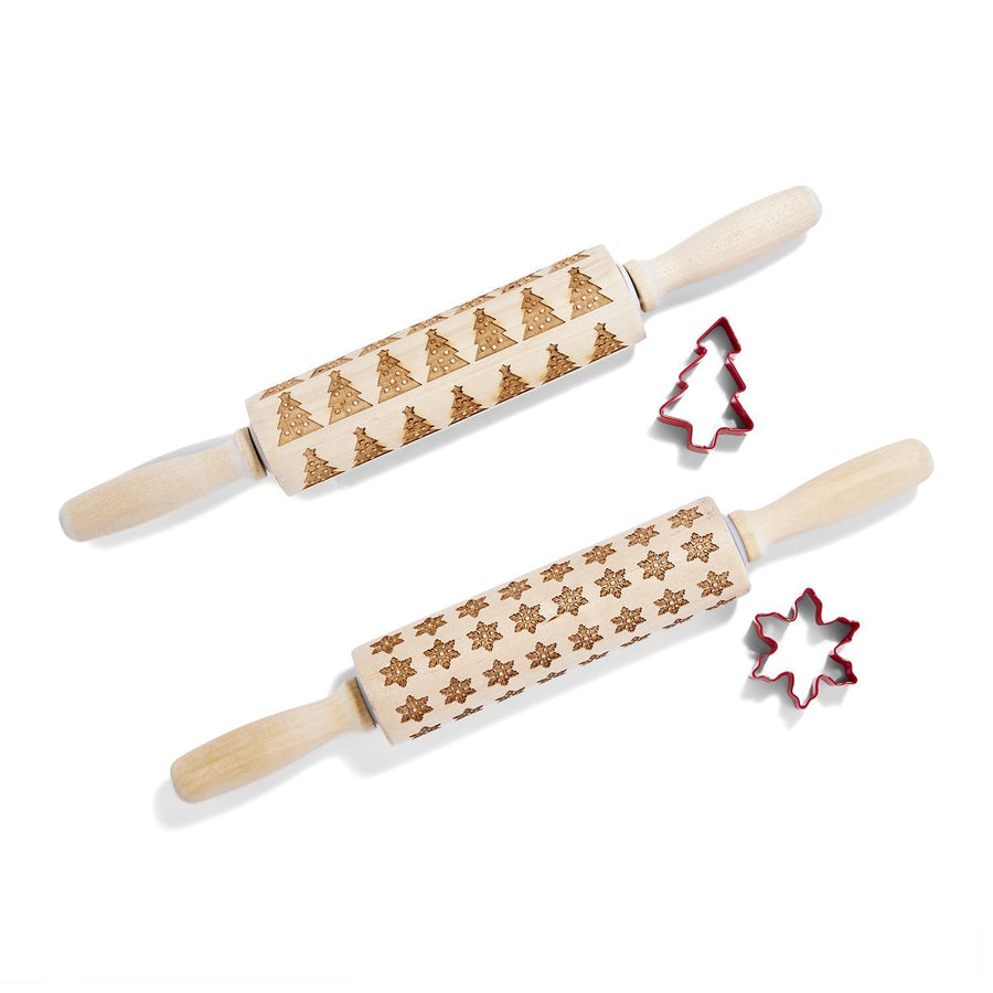 Wood Embossed Rolling Pin A/2 Snowflake or Tree