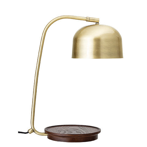 Gold Metal Table Lamp w/ Wooden Tray
