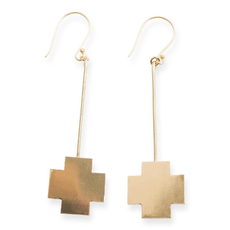 Small Brass Cross Stick Earrings