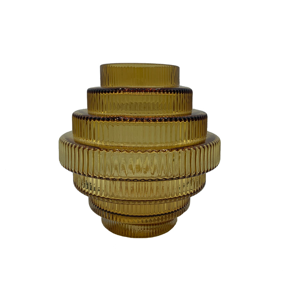 Amber Glass Fluted Tiered Vase