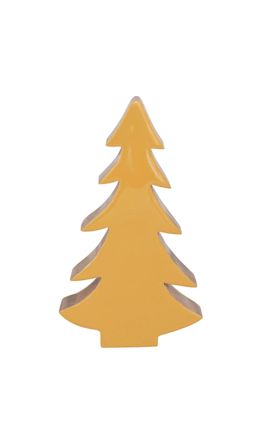 Mustard Enameled Mango Wood Christmas Tree 9.5"