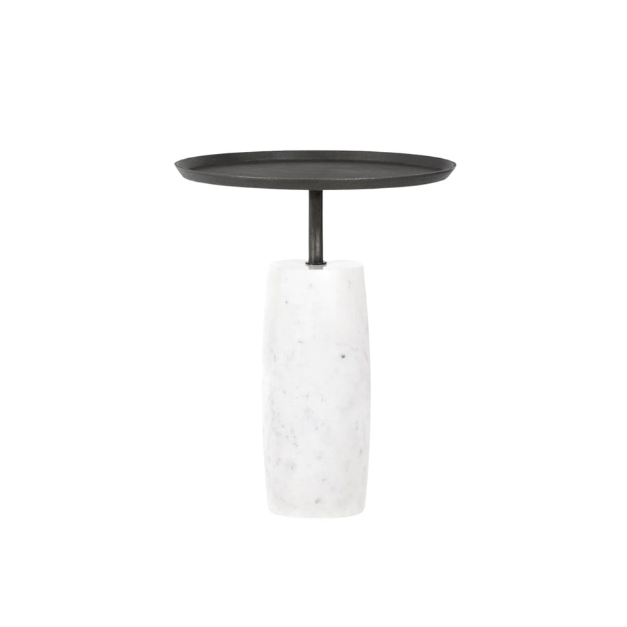 Cronos End Table Polished White Marble