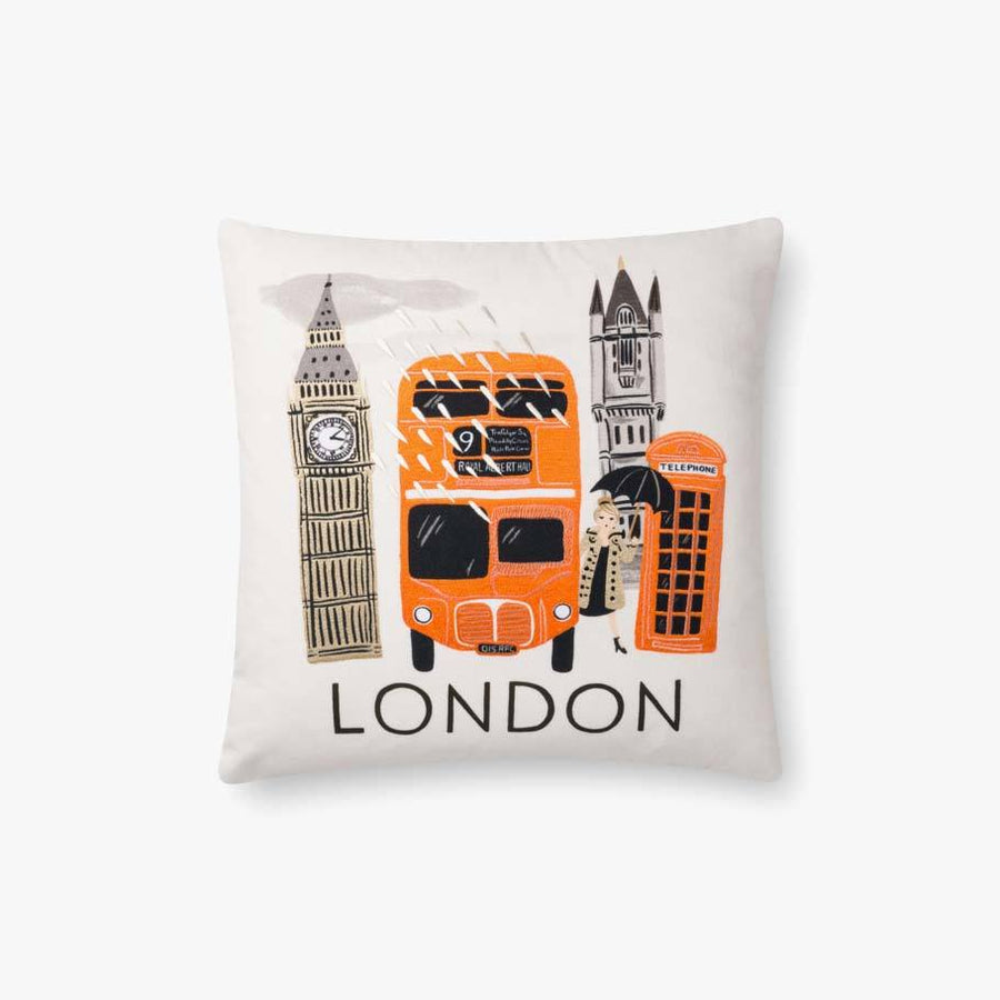Ivory Bus/Girl London Pillow 18x18