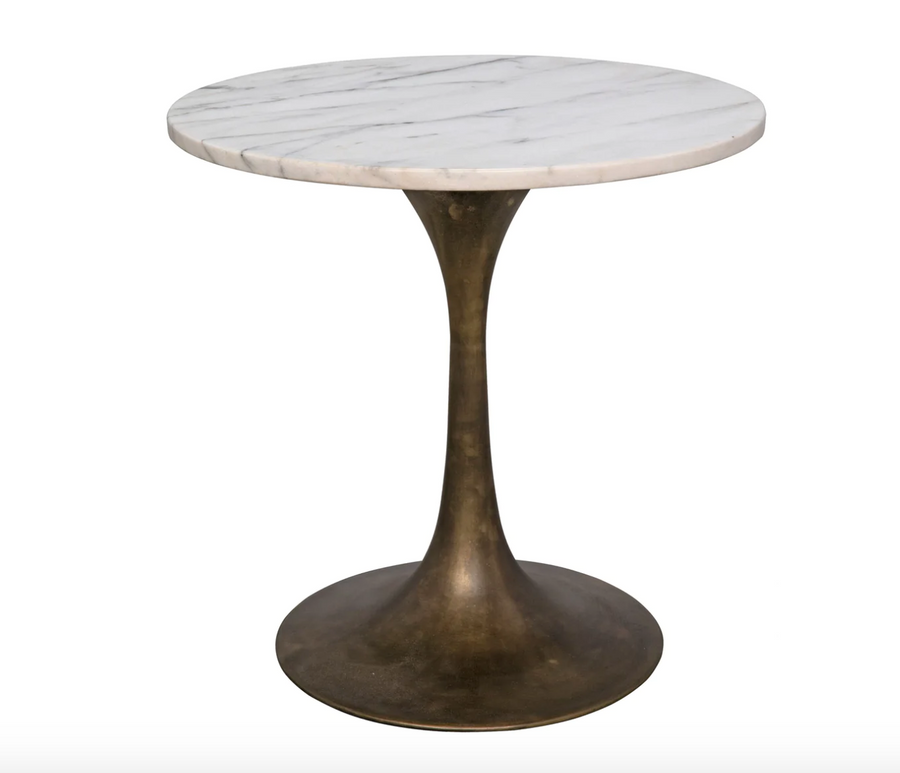 Laredo Side Table w/ Antique Brass Base and White Stone Top