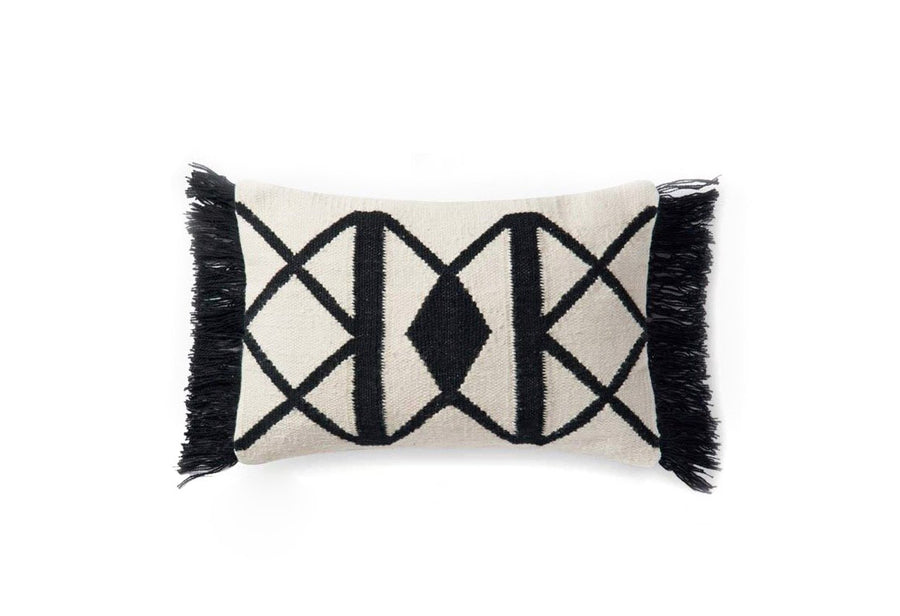 Black and Ivory Fringe Pillow