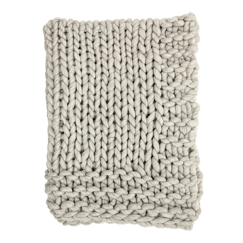 Grey Wool Chunky Knit Throw