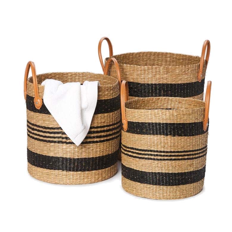 Hudson Black/Natural Striped Seagrass Baskets