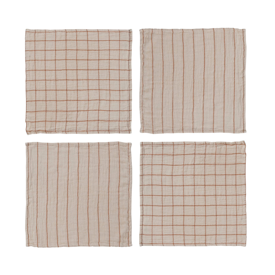 Natural & Rust Grid Pattern Napkins S/4