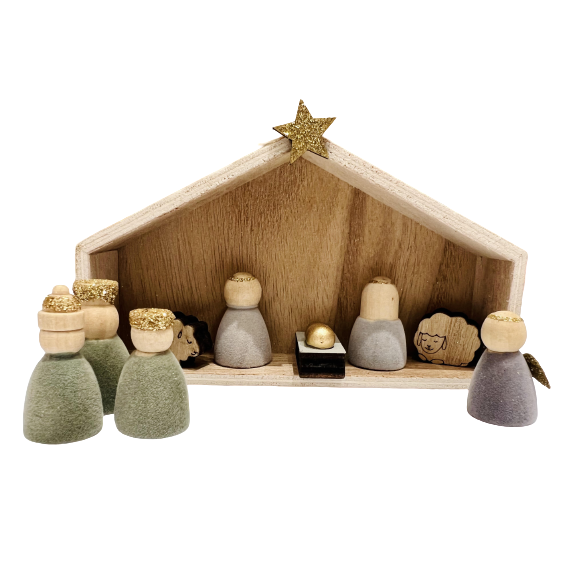 Flocked Wood Nativity Set