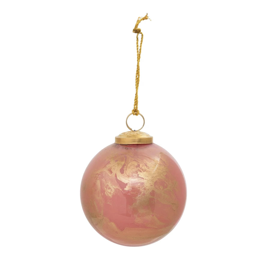 Marbled Pink & Gold Glass Ball 4"