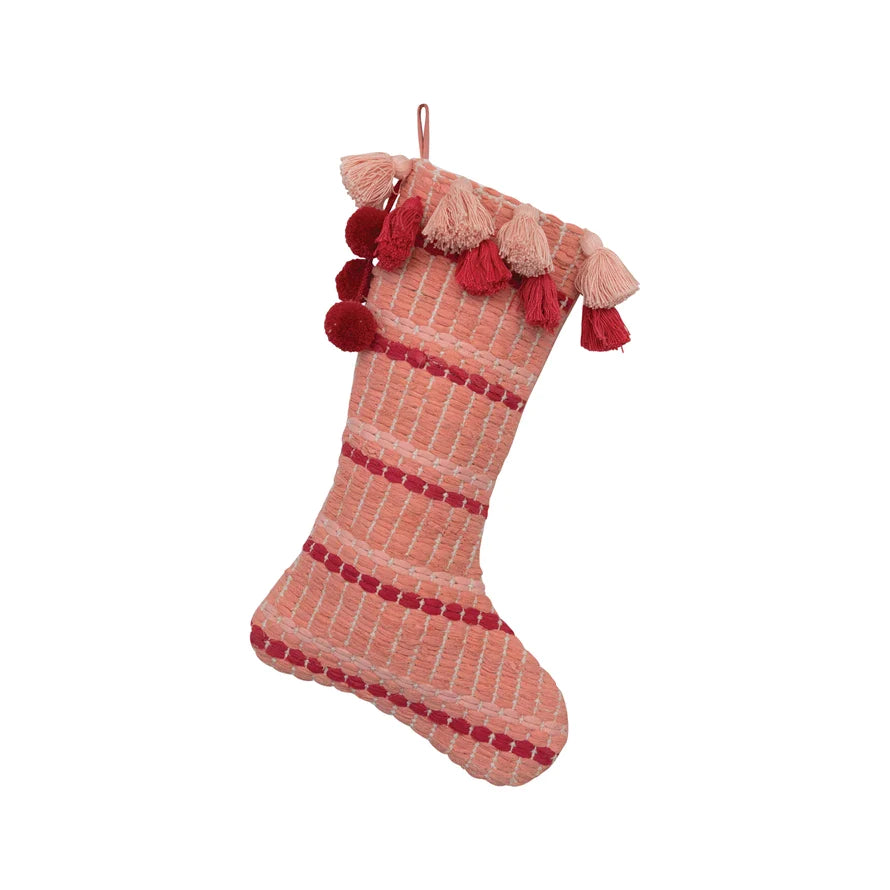 Red & Pink Cotton Stocking w / Tassels