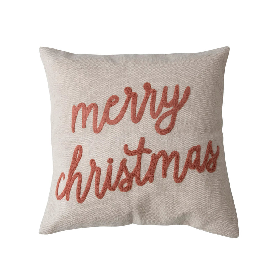 Merry Christmas Cream & Sienna Square Pillow