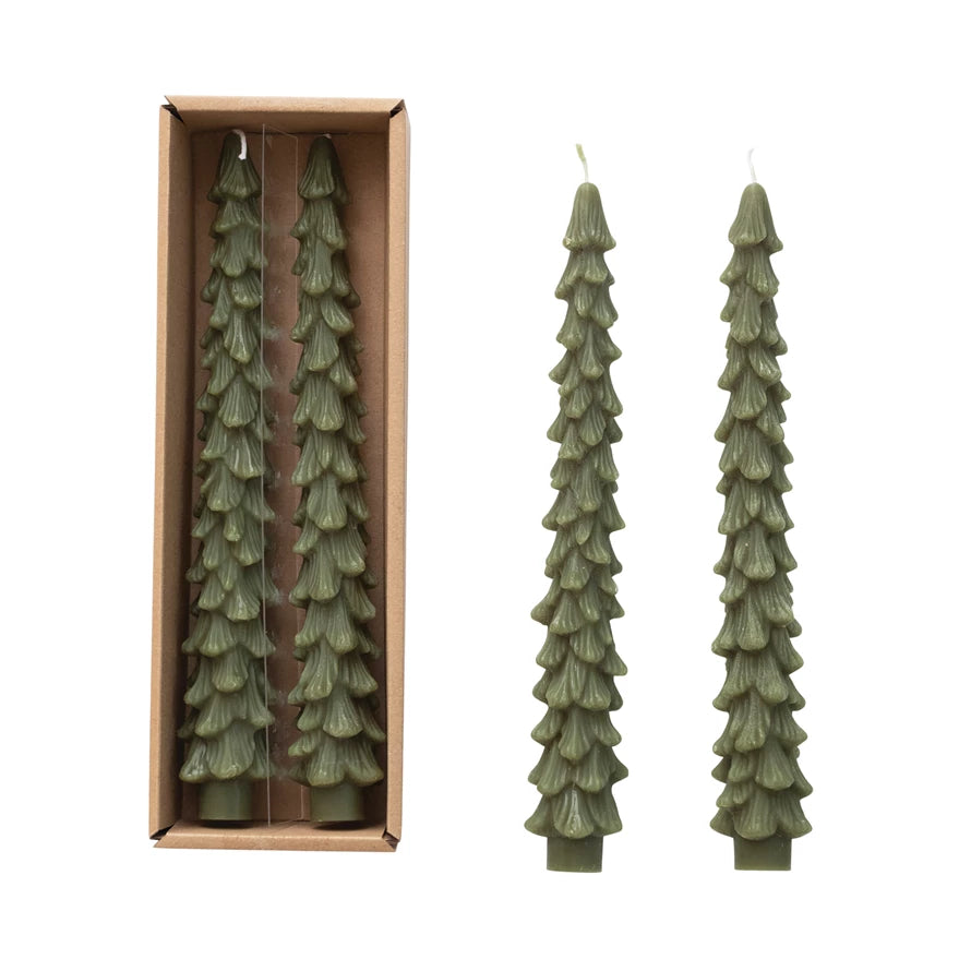 10" Evergreen Tree Shaped Taper Candles in Box